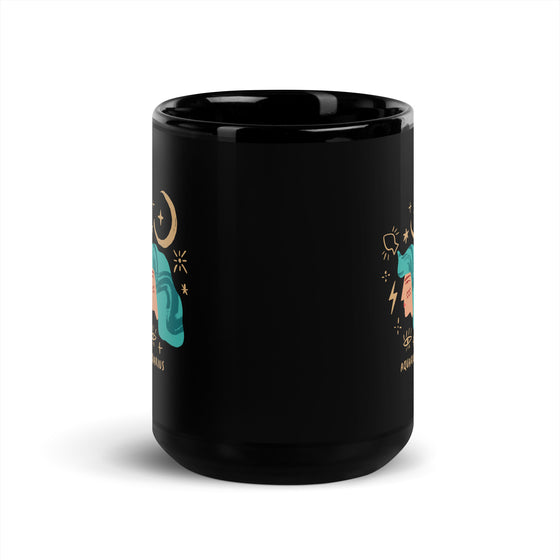 Aquarius Zodiac Sign Black Glossy Mug